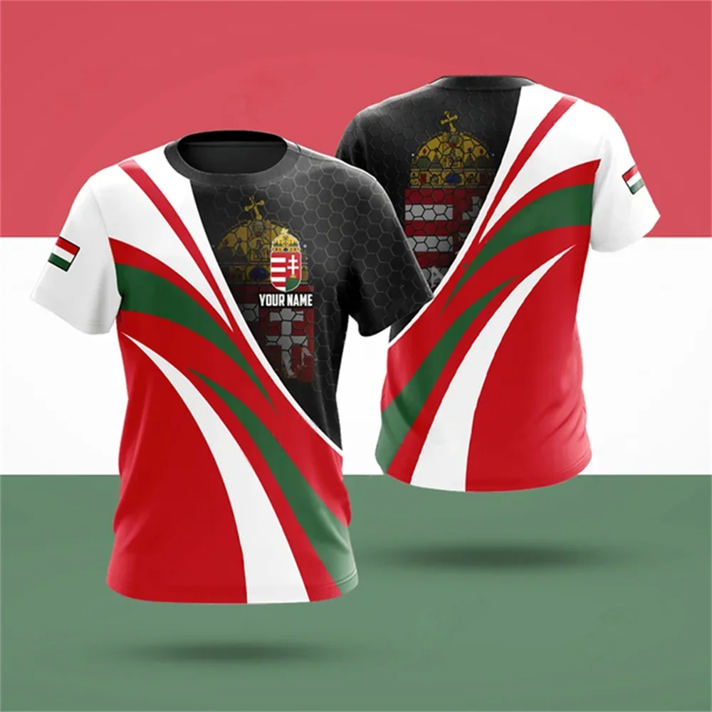 

Hungarian National Flag Logo, 3D Printing, Extra-large Size, Quick Drying, Short-sleeved T-shirts for Men and Women
