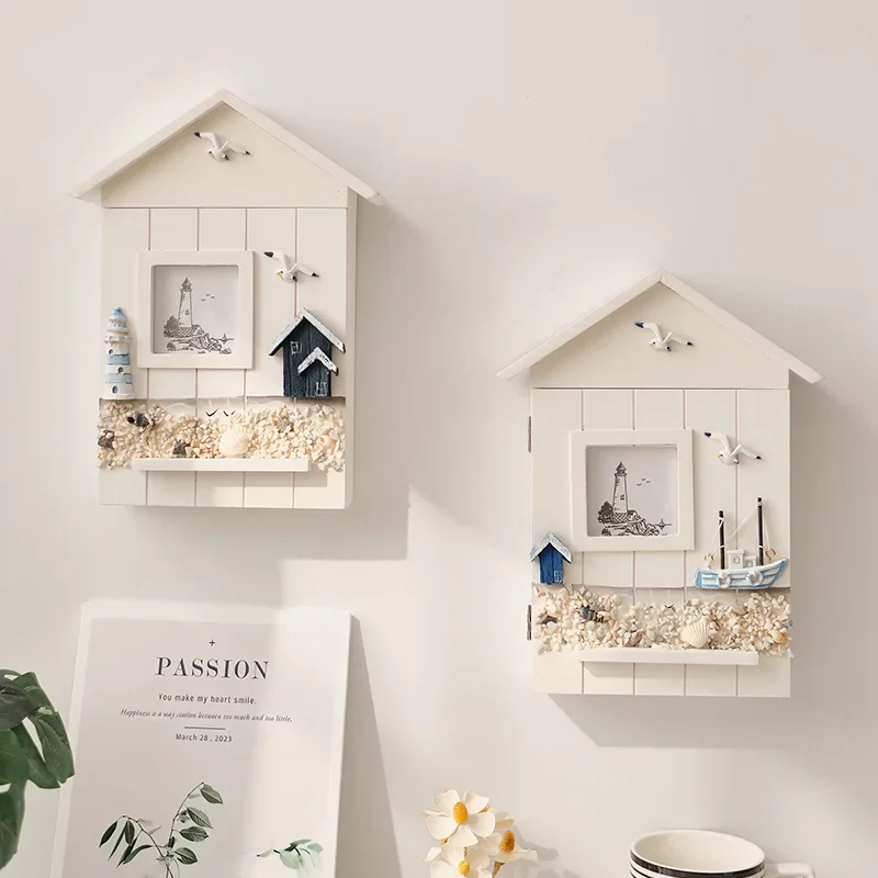 Wall Mounted Key Holder Wooden Box Keys Storge Organizer, Mediterranean Style House Model Statue Home Wall Decor
