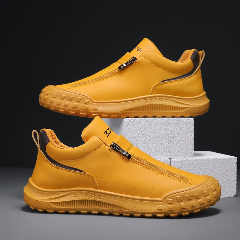 Mens Walking Shoes Autumn New Handmade Leather Cosy Side Zipper Fashion Anti Slip Business Casual Loafers for Men