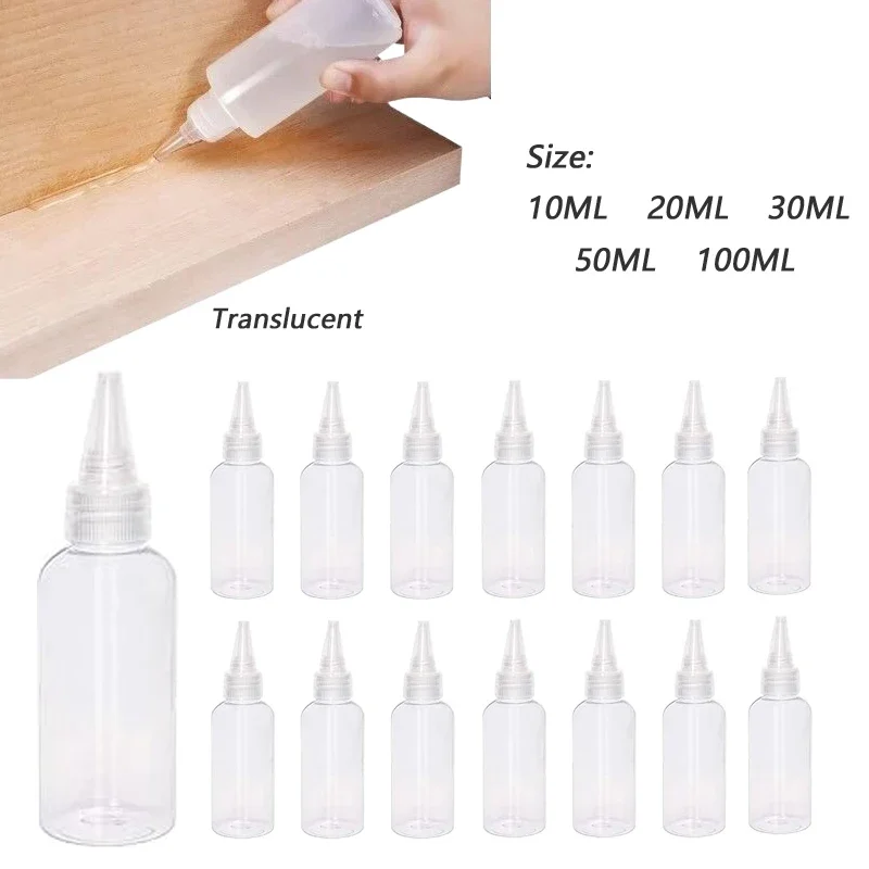 30Pcs 10/20/30/50/100ml Empty Plastic Glue Bottles Squeezable Dropper Bottle W/ Screw-On Long Tip Lid Portable Travel Container