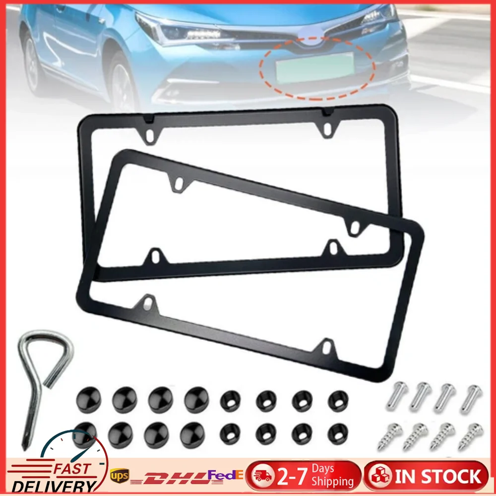 2 قطعة إطارات لوحة ترخيص الفولاذ المقاوم للصدأ أغطية لوحة ترخيص السيارة تصميم نحيف مع أغطية غسالة البراغي للمركبات الأمريكية #1