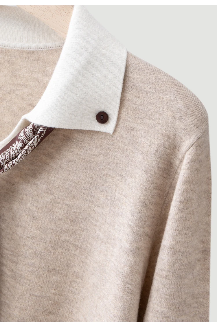 ML62115 Damen-Pullover mit Polokragen, Langarm, Strickpullover mit Kontrastkragen, Modal-Mischung mit Schal, lässiger Pullover für den Frühherbst – Detail 13