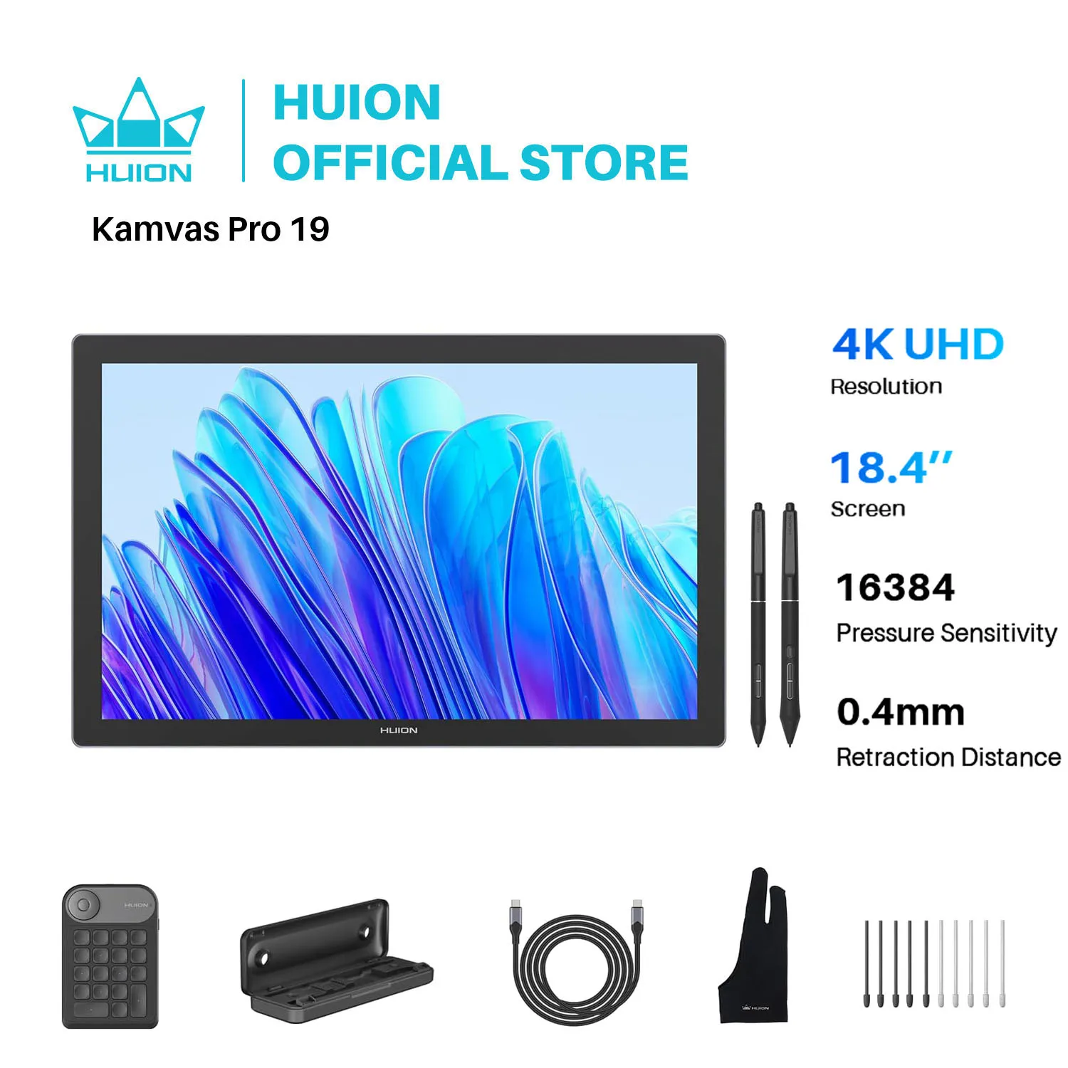 

HUION KAMVAS Pro 19 4K UHD Drawing Tablet with Touch Screen, 96% Adobe RGB Drawing Monitor with 1.07 Billion Colors, PenTech 4.0