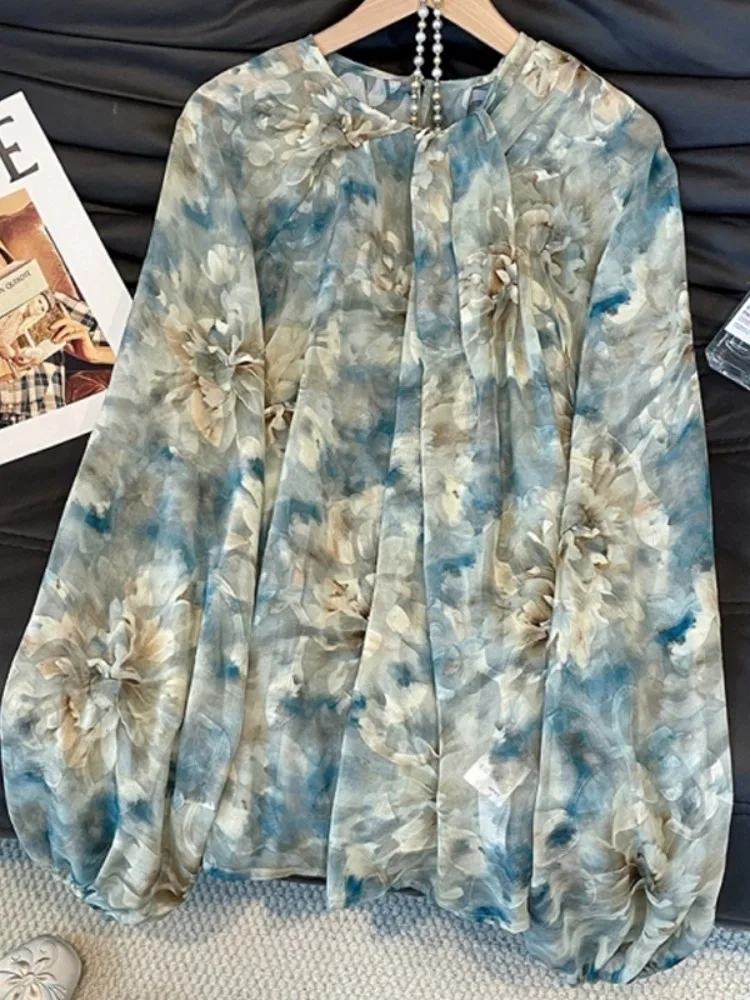 

Sli Long Sve Women's Chiffon Base irt Beautiful Agel Faionable Top Breathable Skin-Friendly Autumn 2025 New Arr...