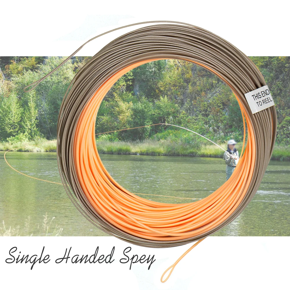 Linha de Pesca Spey de Uma Mão WF1F - WF8F com 90 Pés de Comprimento, WF3F-8F, com 2 Laços Soldados, Linha de Pesca Peach/Camo