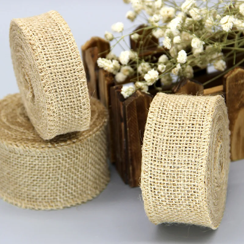 2Meters/Roll Jute Burlap Ribbon Tape Natural Hemp Ribbon DIY Bag Material Wedding Party Decoration Crafts Supplies Gift Wrapping