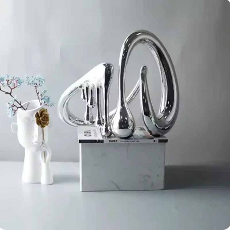 Creative Silver Water Drop Shapes Abstract Craft Hollow Fluid Ornament Decorative Figurines Home Decoration Accessories