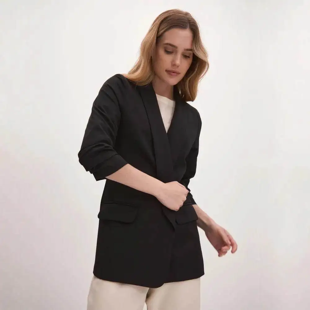 

Повседневный женский пиджак в клетку с длинным рукавом, элегантный стиль, весна-осень, с отложным воротником, модная женская одежда для трансграничной торговли