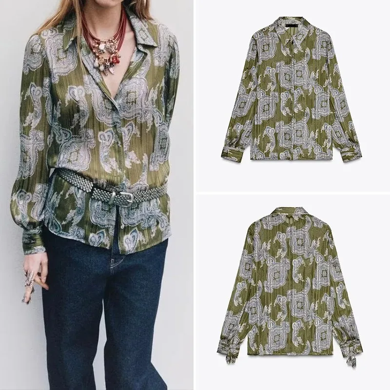 

Ele Metal Color Print irt Women's Faion Spring 2025 New Sle Z Polyester Fiber Casual irt