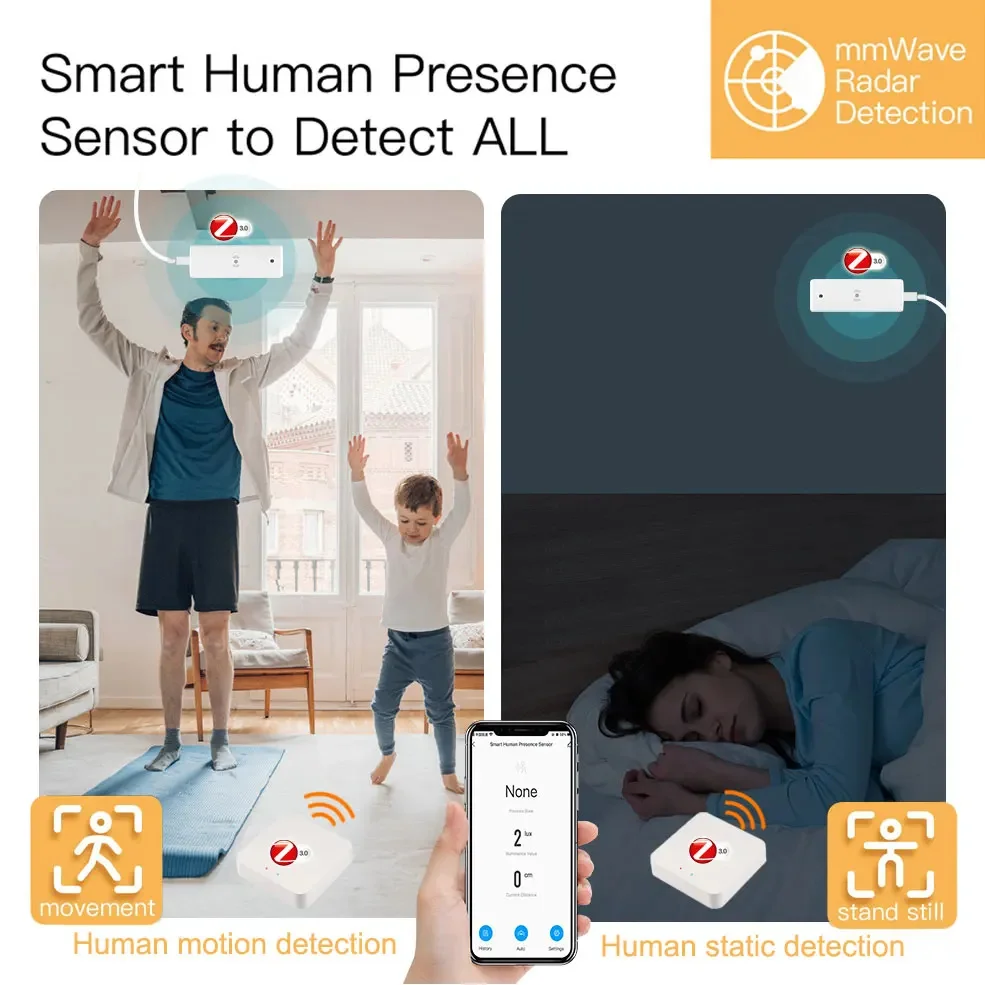 Imagem -02 - Tuya Zigbee-sensor de Presença Humana Wifi Detector de Radar 5.8g Mmwave Casa Inteligente Sensor de Movimento com Luz Detecção de Luminância 3.0