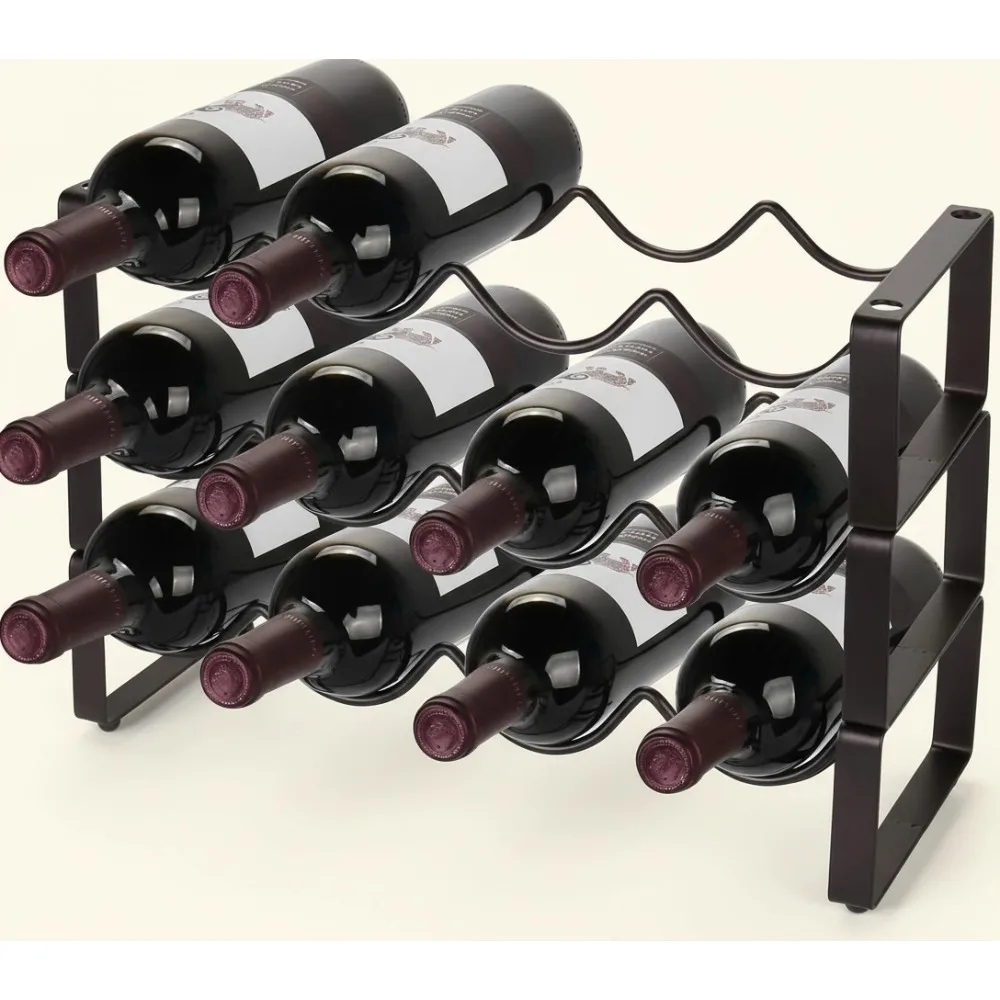 

Stackable Metal Wine Rack 3-Tier Countertop Holder Storage 12 Bottles Kitchen Bar Cabinet