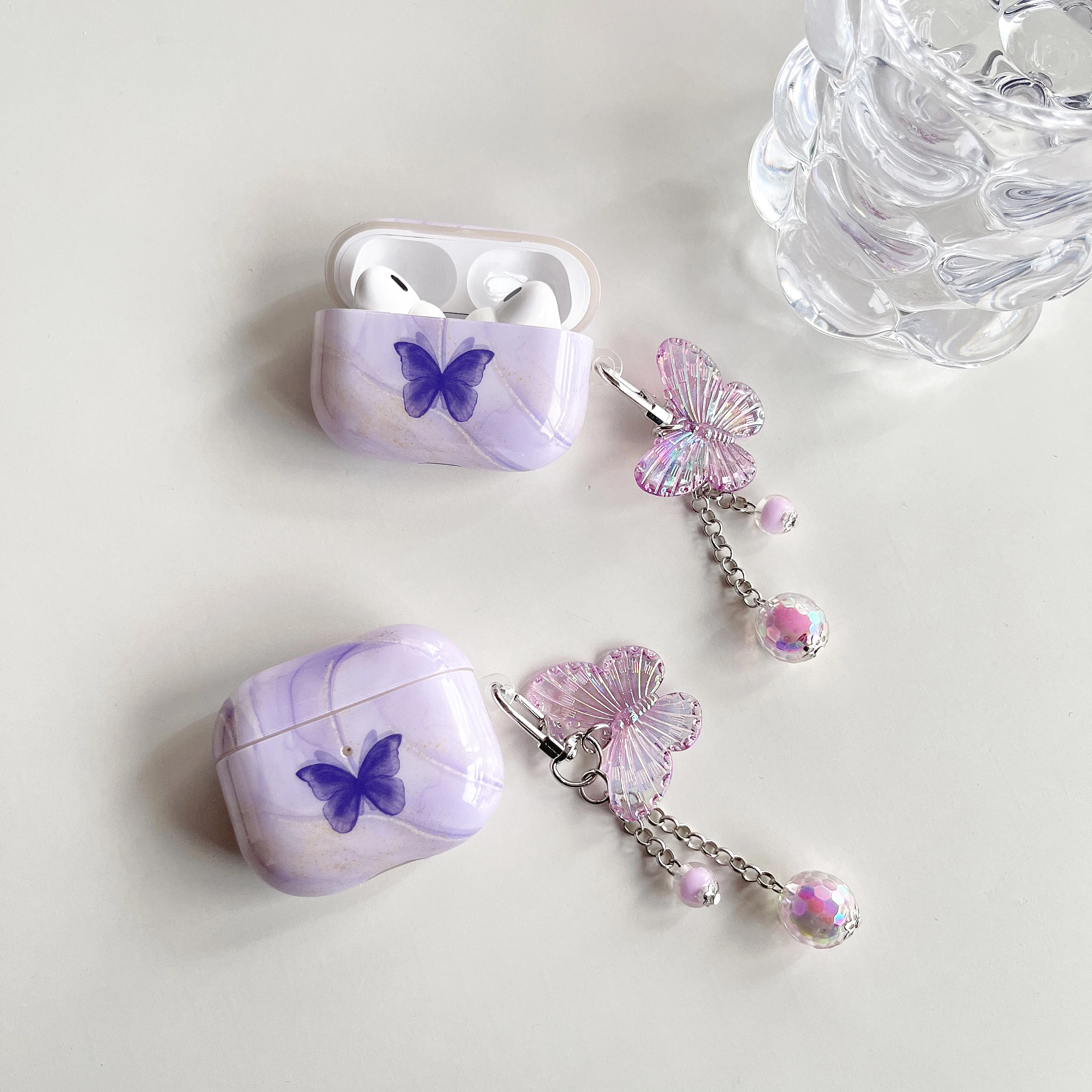 glamorous cute purple butterfly pattern case for the AirPods1/2 AirPods3 AirPods pro and pro2 TPU headphone covers