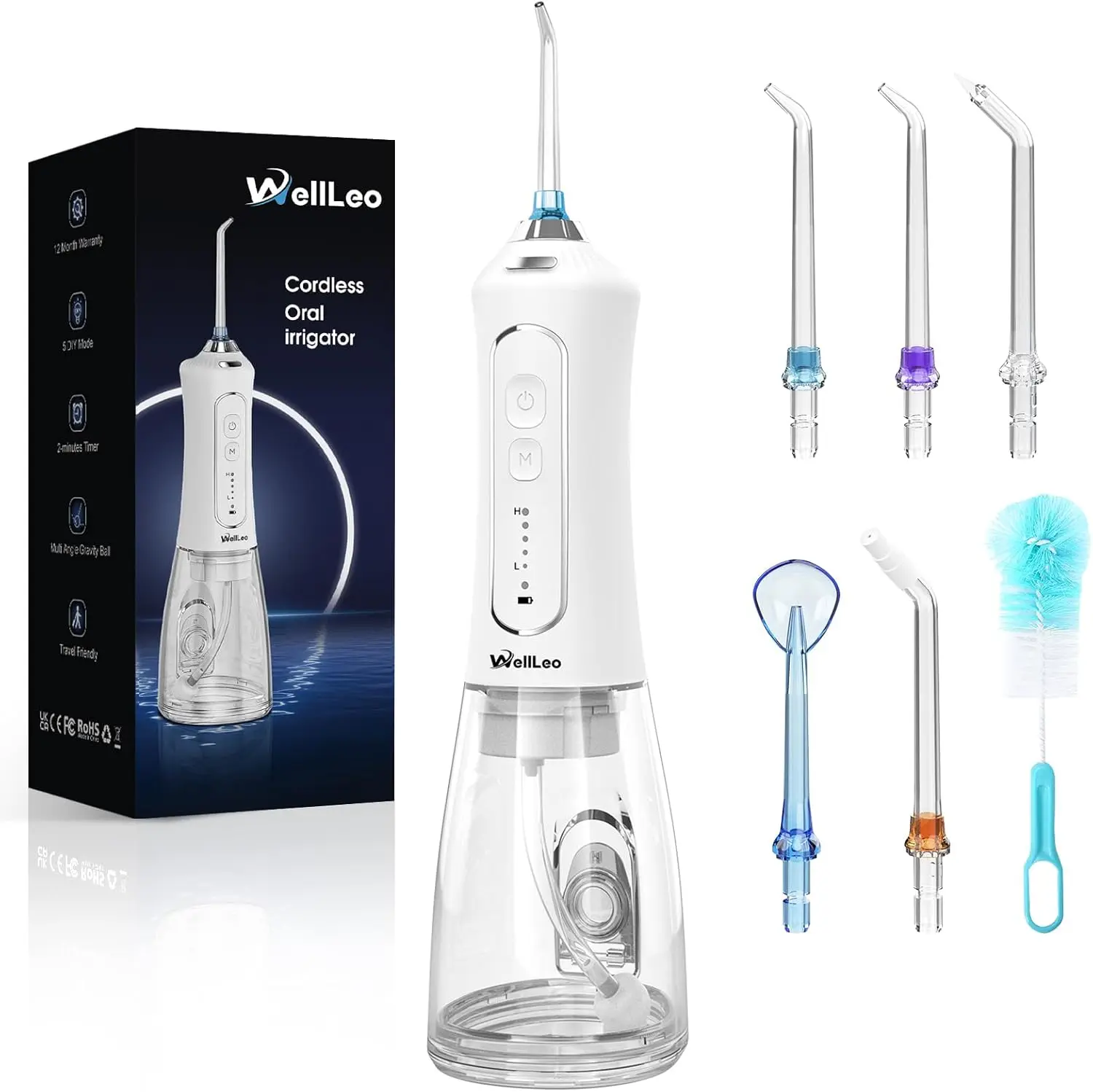 

300ML Cordless Water Flosser, 5 Modes 5 Tips, IPX7 Rechargeable Dental Cleaner for Braces & Travel