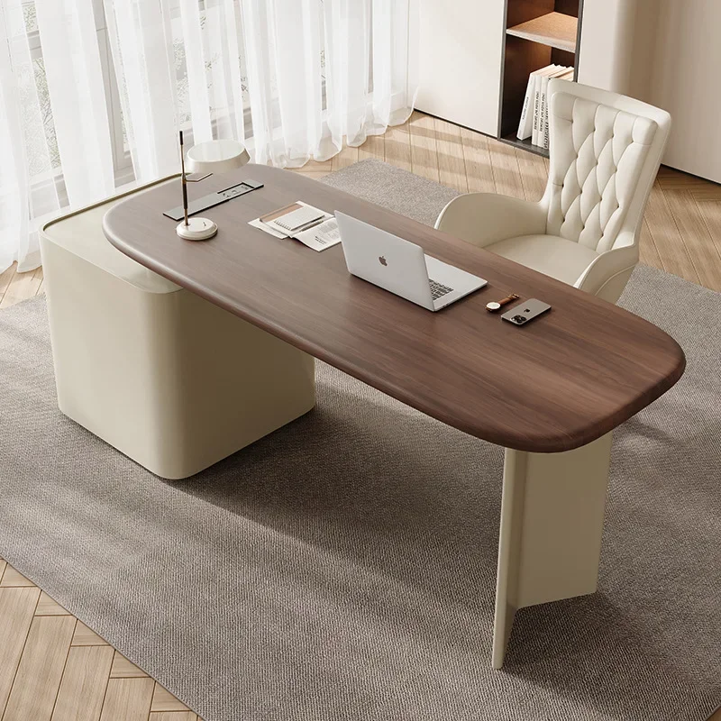 High end office building calligraphy table, cream style solid wood table, living room, study room, light luxury