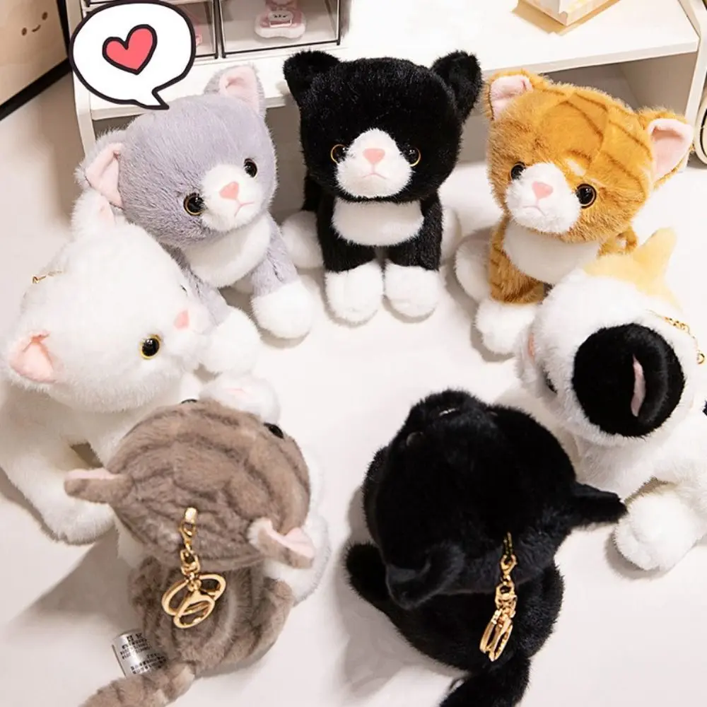 Car Pendant Stuffed Animal Simulated Cat White Gray Soft Furry Kitten Cartoon Kawaii Stuffed Cat Keychain Pet Toys