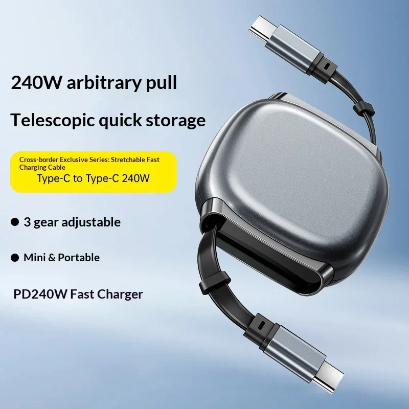 240W Retractable USB Type C Fast Charging Cable Charger Cord for Laptop iPhone 17, Huawei Pura, Samsung Phone Data Wire