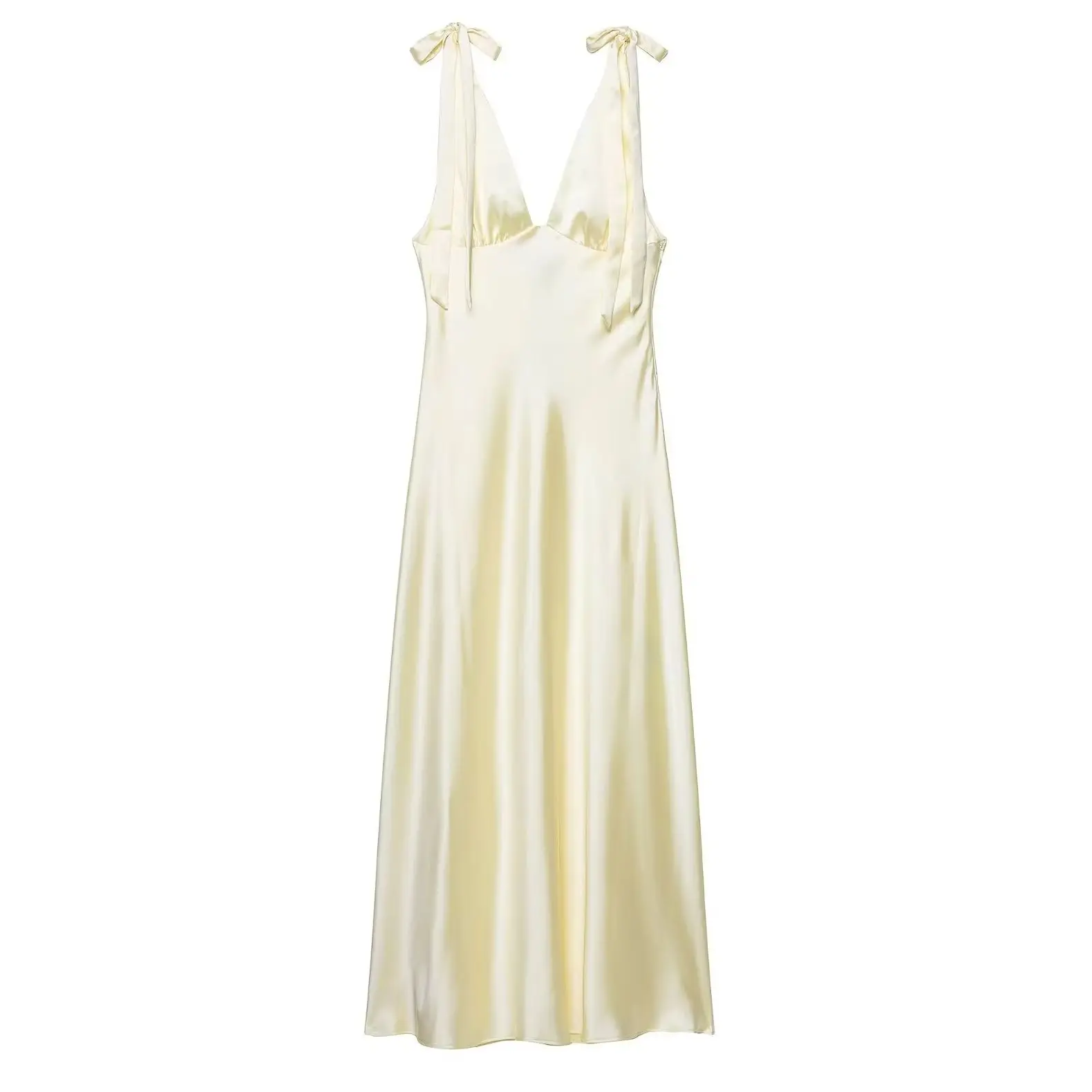 KONDALA Chic Giallo Sexy Elegante 2025 Abito da donna Cami Abito lungo Moda Backless Arco Drappeggiato Night Party Y2K Abiti femminili