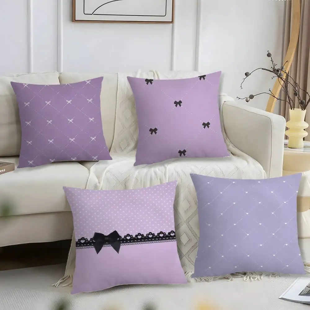 Lila Schleife Kissenbezug Kurzer Plüschdruck Kissenbezug Quadratische Dekokissenbezüge Sofa Home Decor