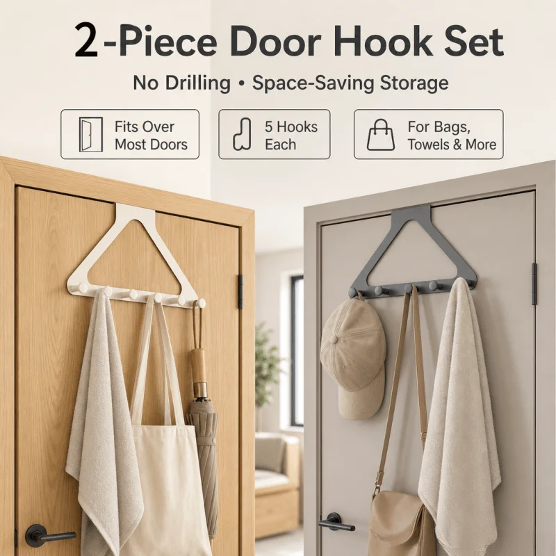 Over-The-Door Triangular Coat Hook Rack, Large Upgraded Thickened ABS Plastic Hanging Organizer for Clothes Bags Keys Hats