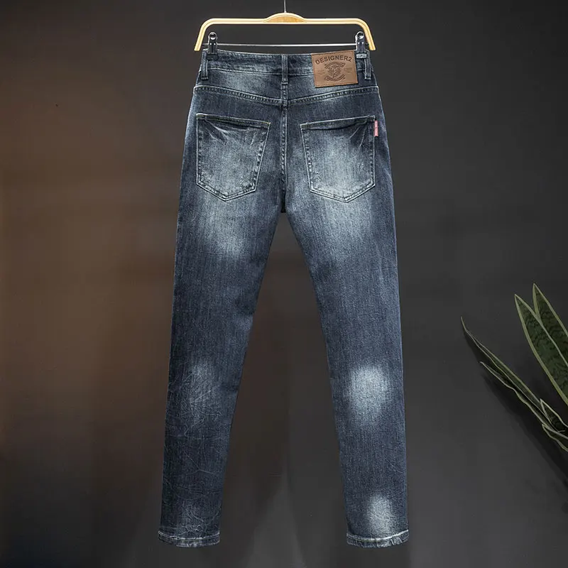 2024 New High-End Jeans Men's Fashion Quality Design Ripped Special Street Trend Stretch Retro Blue Long