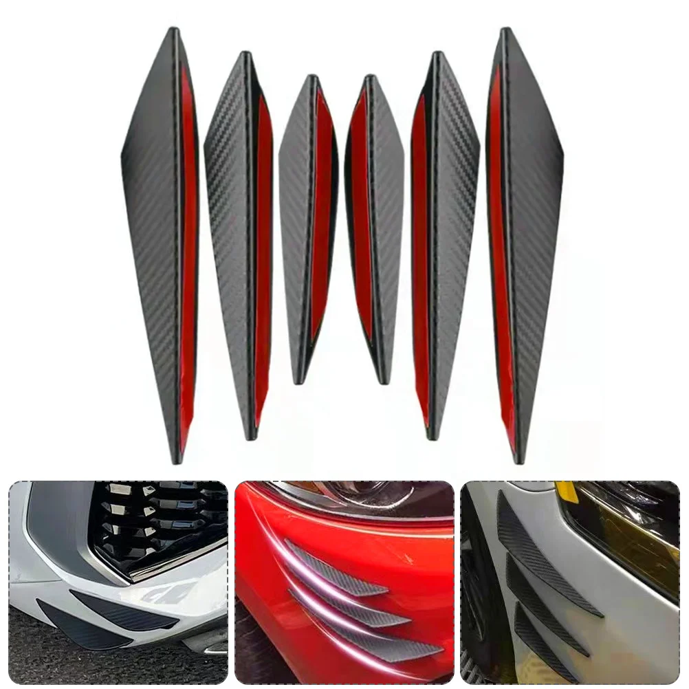 

6Pcs Bumper Diffuser Splitter Fins Car Front Lip Protector Strong Lightweight PVC Easy Install Body Spoiler Strip for Auto