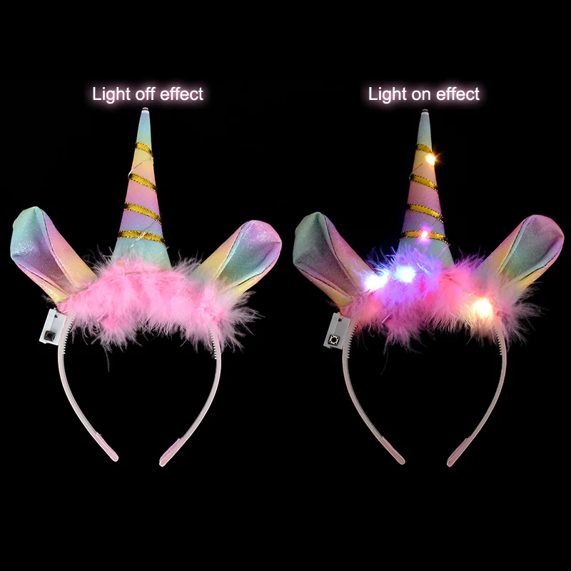 Girls Women LED Light Up Colorful Feather Wing Kids Adult Unicorn Headband Gift for Birthday Glow Crown Wedding Party Decoration