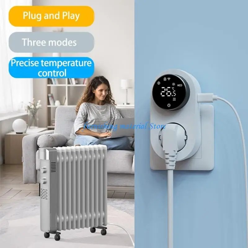 Y5GD Thermostat, Programmable WiFi thermostat socket, 1800W Digital Display, Rotary APP Controlled Temperature Control Socket