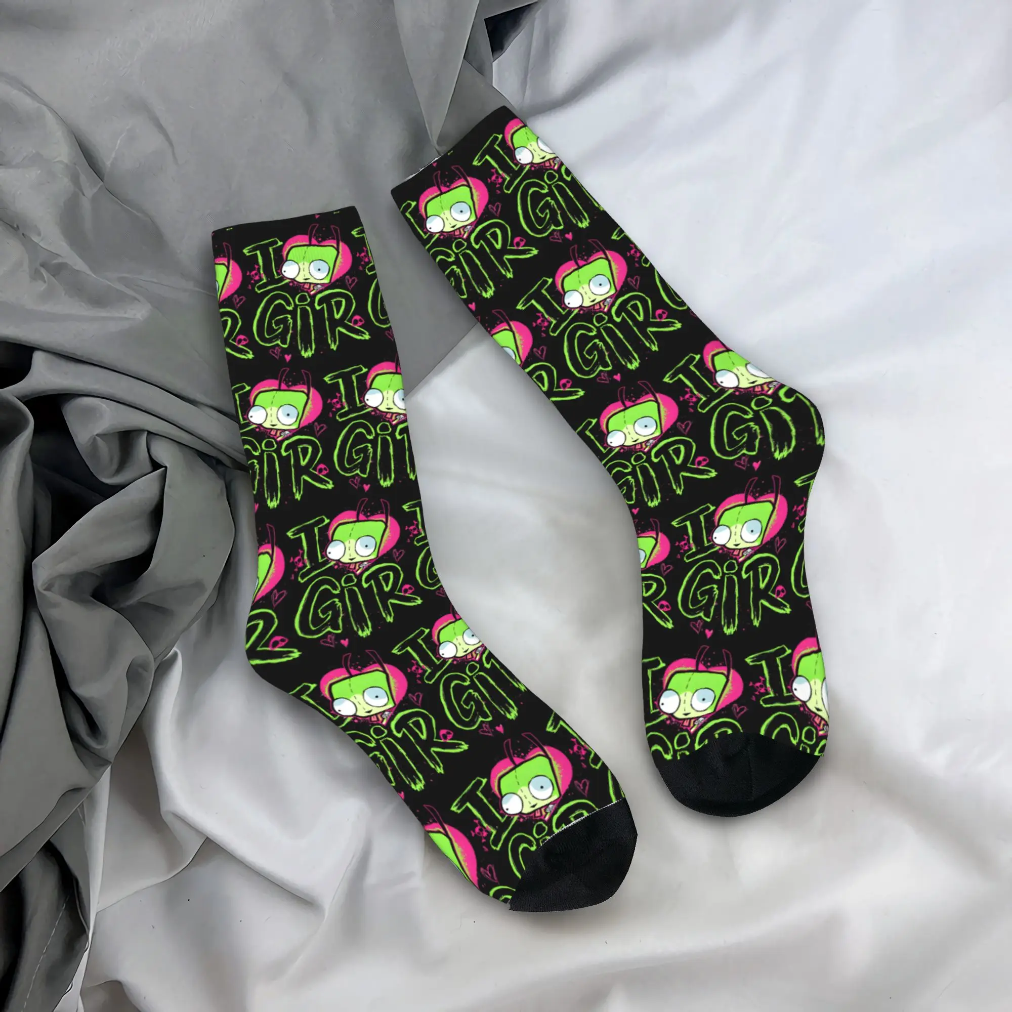 Crazy Design  Invaders Zims  I Love GIR Football Socks  Polyester Long Socks for Unisex Sweat Absorbing,