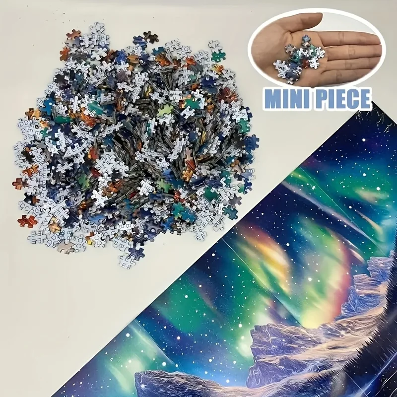 1000 Stück Aurora Bonfire Puzzle – herausforderndes Nordlichter-Design, kratzfest, tragbar, ideal für Spielacht