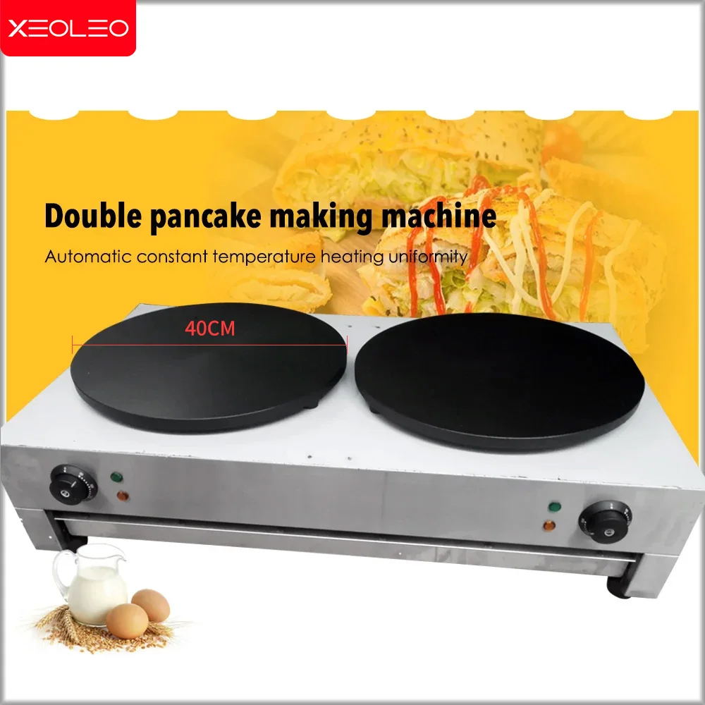 XEOLEO Electric Crepe Maker Commercial Stainless Steel Double Pancake Making Machine Non Sltick Chinese Savior Crepe Machine