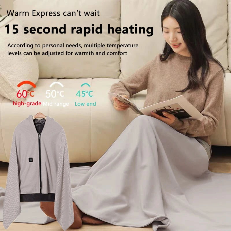 Portable USB Heated Blanket Shawl - Wearable Cordless Electric Heated Blanket For Outdoors 3 Heating Levels