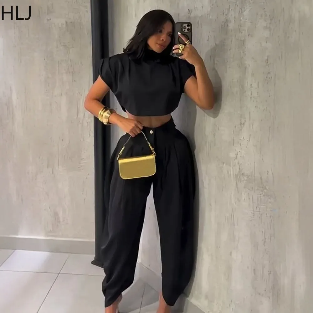 HLJ Fashion Flower Bud Pants for Women Solid Color Buttons Ruched Patchwork Wide-leg Pants Female Streetwear Bottoms 2025 New