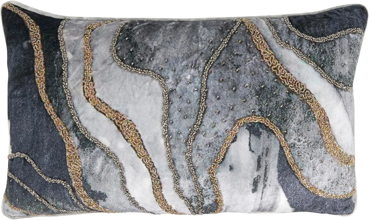 

LIFESTYLE Elegant Embroidered Velvet Swirl Pillow Cover, 12"x20", Slate