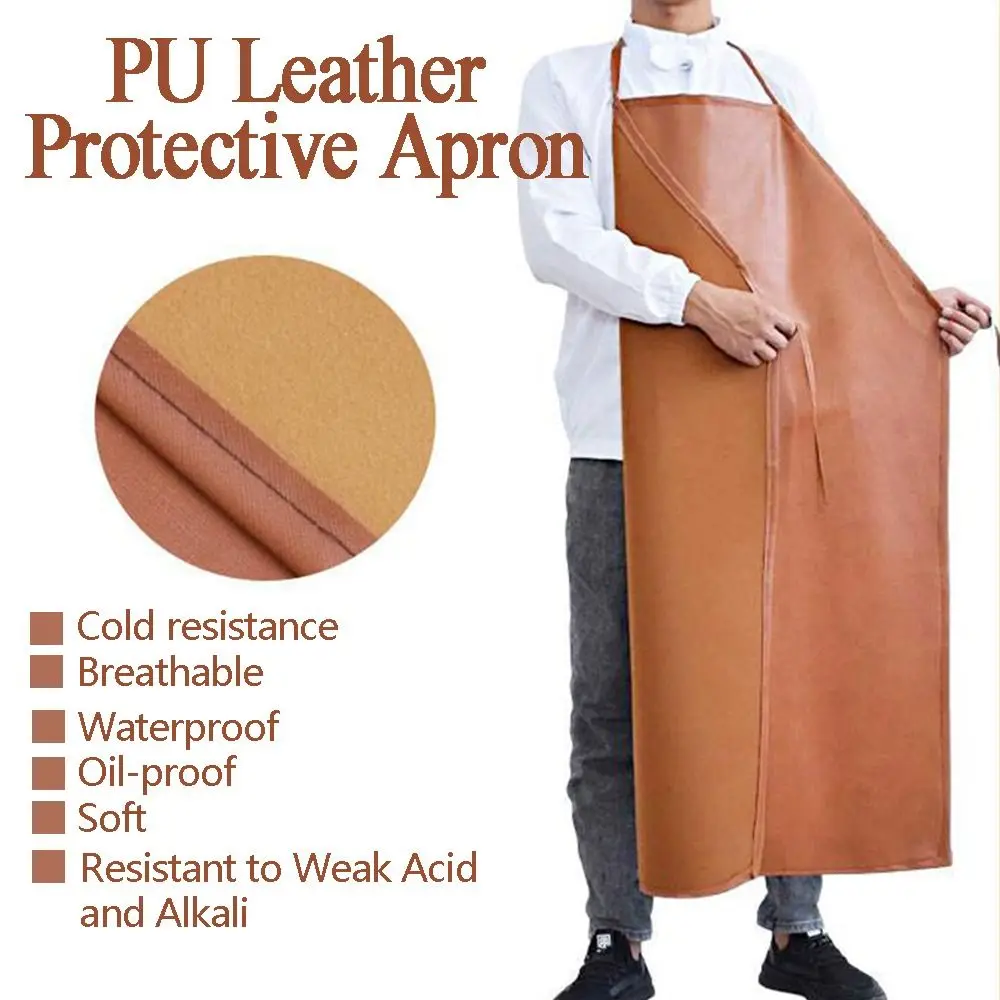 

Reusable Thickened PU Leather Apron 95/120cm Oil Resistant Work Apron Anti Scalding Waterproof Kitchen Apron Welding Work
