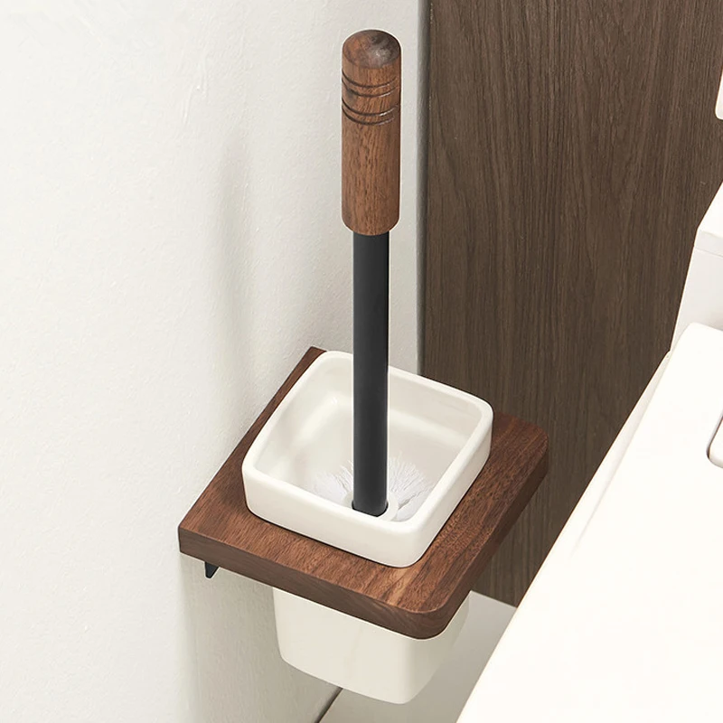 Wall-mounted Toilet Brush Holder ​Ceramic Base Solid Wood Holder Toilet Brush Set Luxury Bathroom Accessories Bath Products