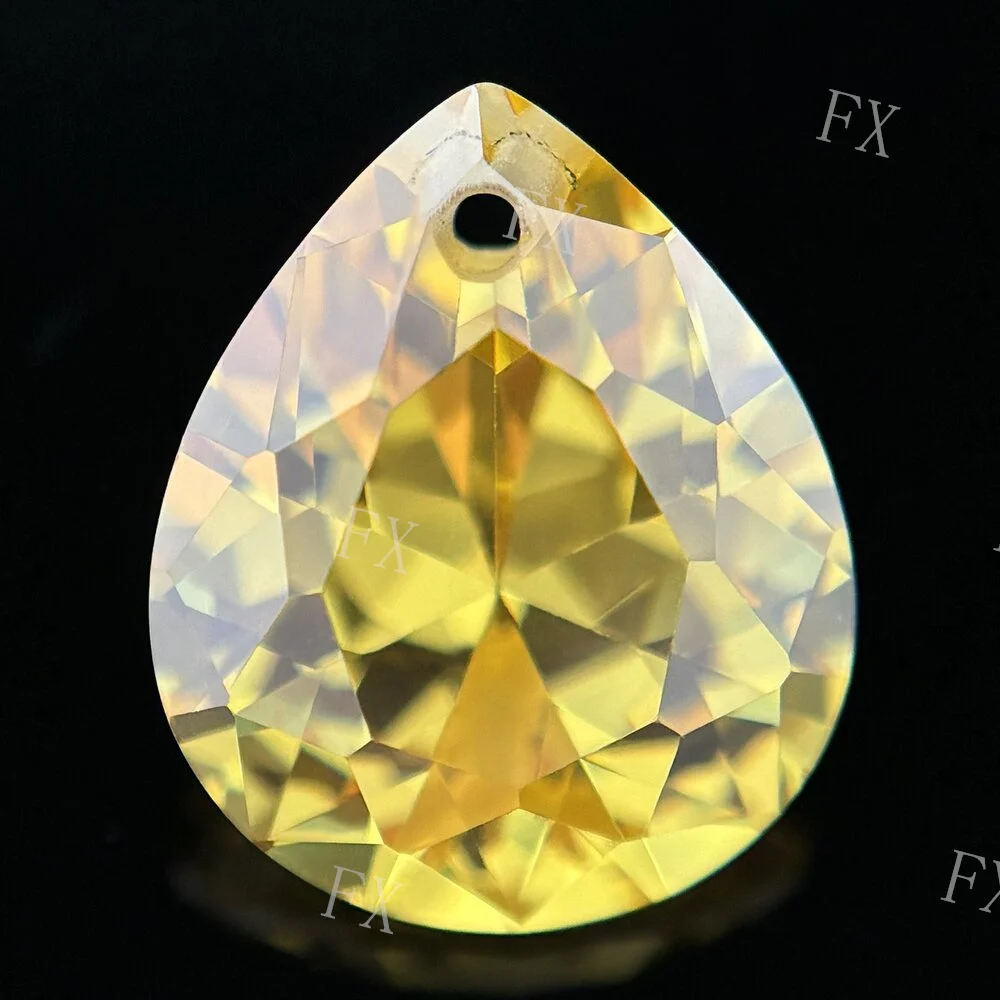 Single Hole Pear cut Bead 4x6~10x12mm Golden Yellow  Loose CZ  Cubic Zirconia Gemstone For Jewelry  earing  DIY  drop shape