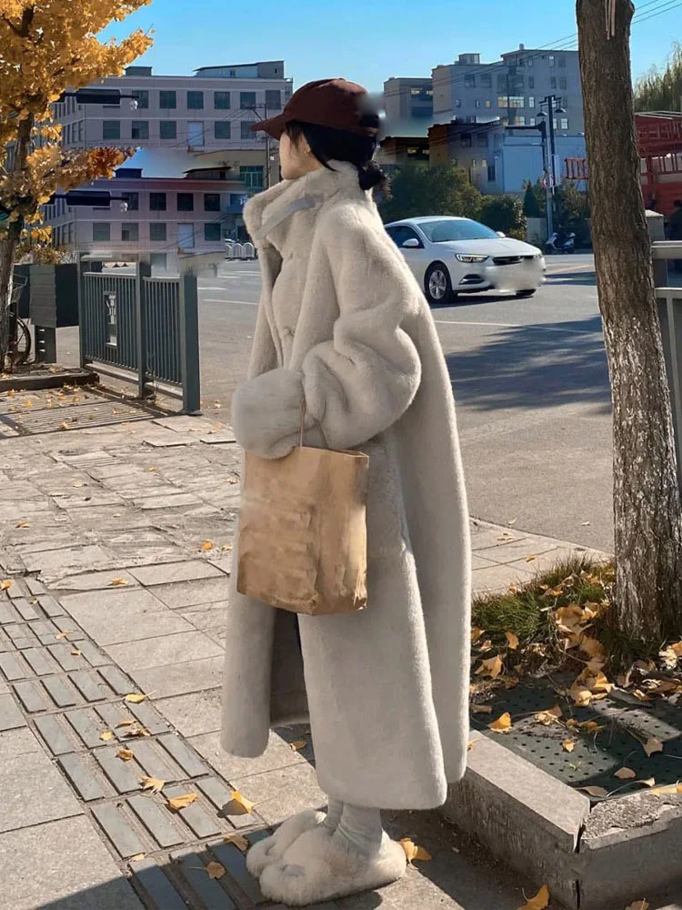 2025 ملابس نسائية متوسطة الطول فضفاضة للتخسيس معطف فرو صناعي شتاء جديد 1125 #2