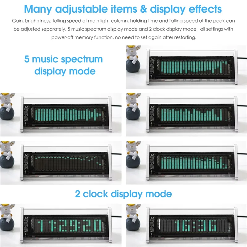 

B92B-VFD Clock With Bluetooth 5.0, Music, Spectrum Display, 3.5Mm AUX Audio Switcher Box Screen Sound Level Meter