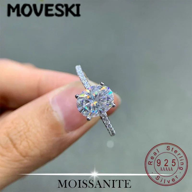 

MOVESKI 925 Sterling Silver Oval Cut Moissanite Engagement Ring 1CT 2CT 3CT Shining Ring for Women Wedding Party Jewelry