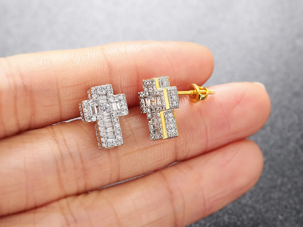 Zirkon-Kreuz-Ohrstecker für Männer und Frauen, Punk-Kristall, Goldfarben, Piercing-Ohrring, Hip-Hop-Rock-Schmuck, Großhandel OHE129 – Detail 9