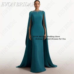 EVON abiti da sera eleganti da sposa con scialle occasioni formali che borda o-collo muslimags raffica a forma di sirena Teal Crape abiti da festa personalizzati Abiti da sera eleganti con scialle perline per occasioni