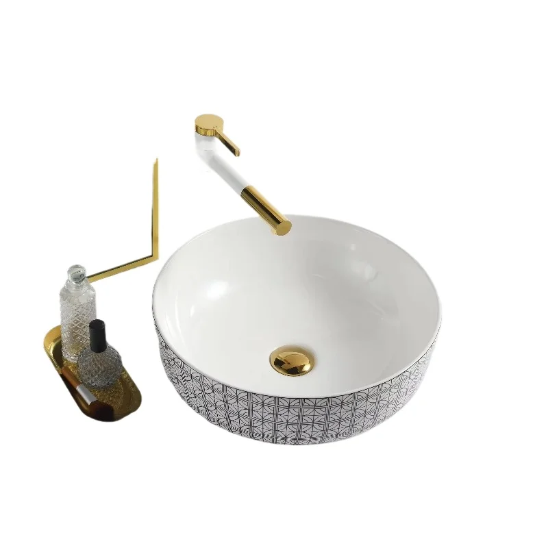 

Современное искусство, декоративная круглая керамическая раковина, установка раковины в ванной комнате, керамическая художественная раковина над столешницей