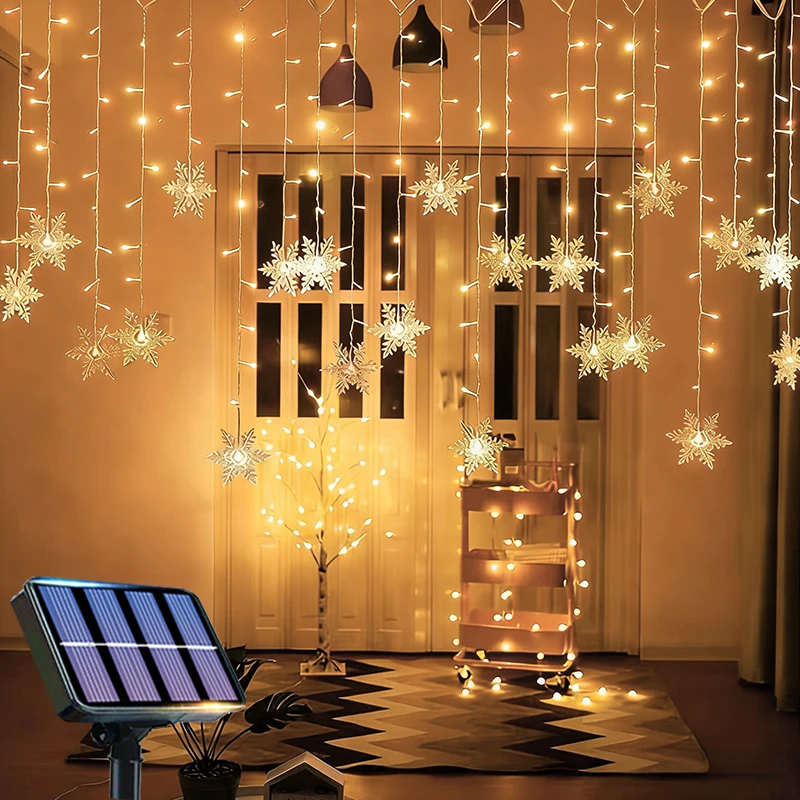 Solar-Eisstreifen-Schneeflocken-Lichterkette Weihnachtsbaum-Dekorationslicht Winterfest-Beleuchtung für Weihnachts- und Halloween-Dekoration