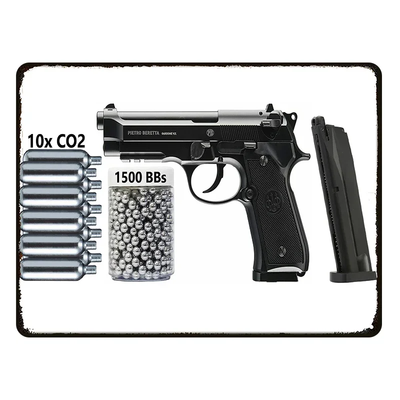 Pietro Beretta CO2 Luftpistole Vintage Metallschild Luftgewehr BBs Munition Wandtafel Männerhöhle Garage Weihnachten Hobby Deko Geschenk