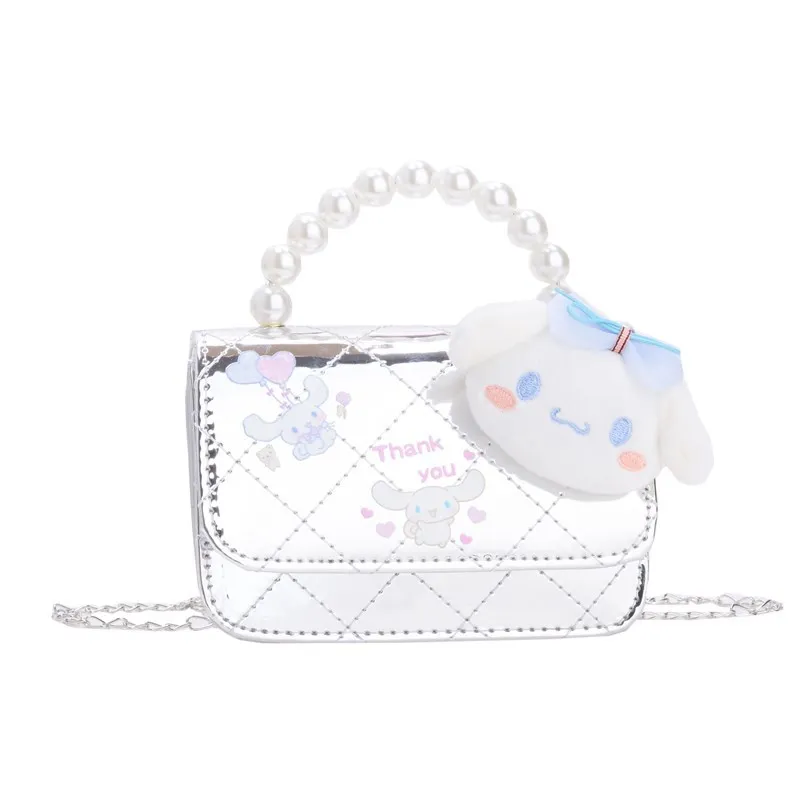 Sanrio PU Leather Shoulder Bag for Women Girl Hello Kitty Kuromi Melody Purses and Handbags Sliver Fashion Trend