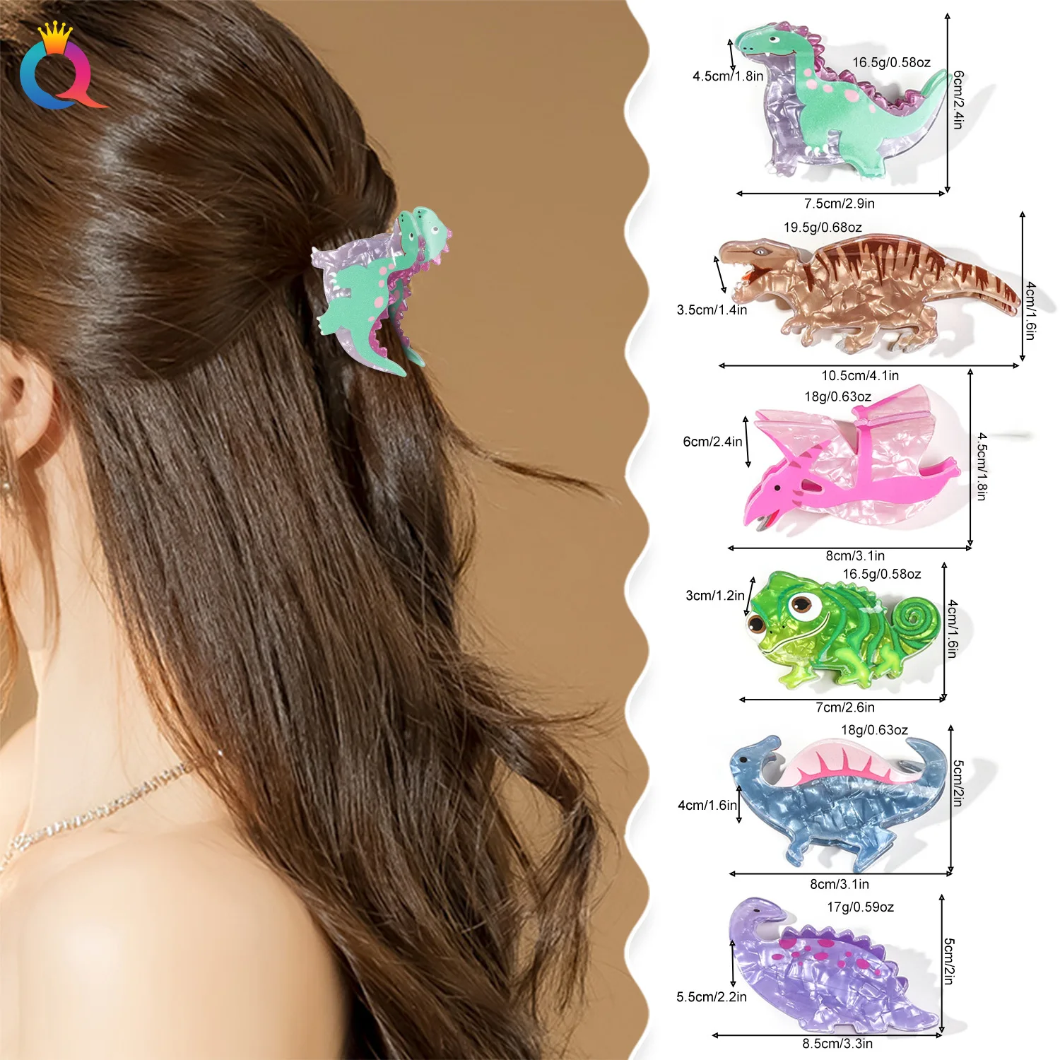 Pascal Rapunzel Lizard Hair Clip Acrylic Cartoon Dinosaur Hair Clip Cute Plate Hair Grab Clip Girls Shark Clip Hair Accessories