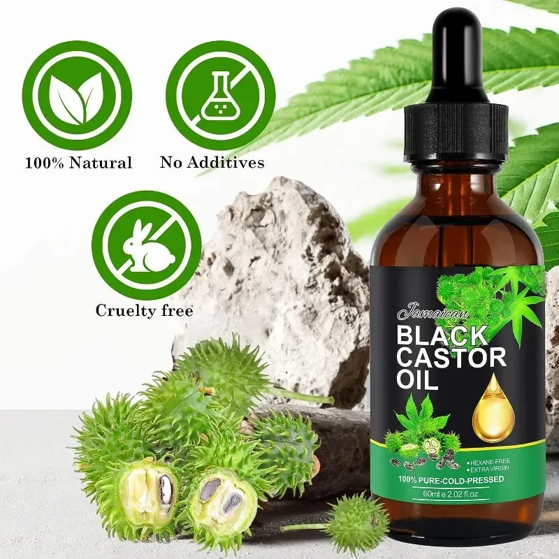 60ml Organic Castor Oil for Hair Growth Jamaican Black Castor Oil Nourish Eyelashes and Eyebrows Scalp, Skin and Nails Care