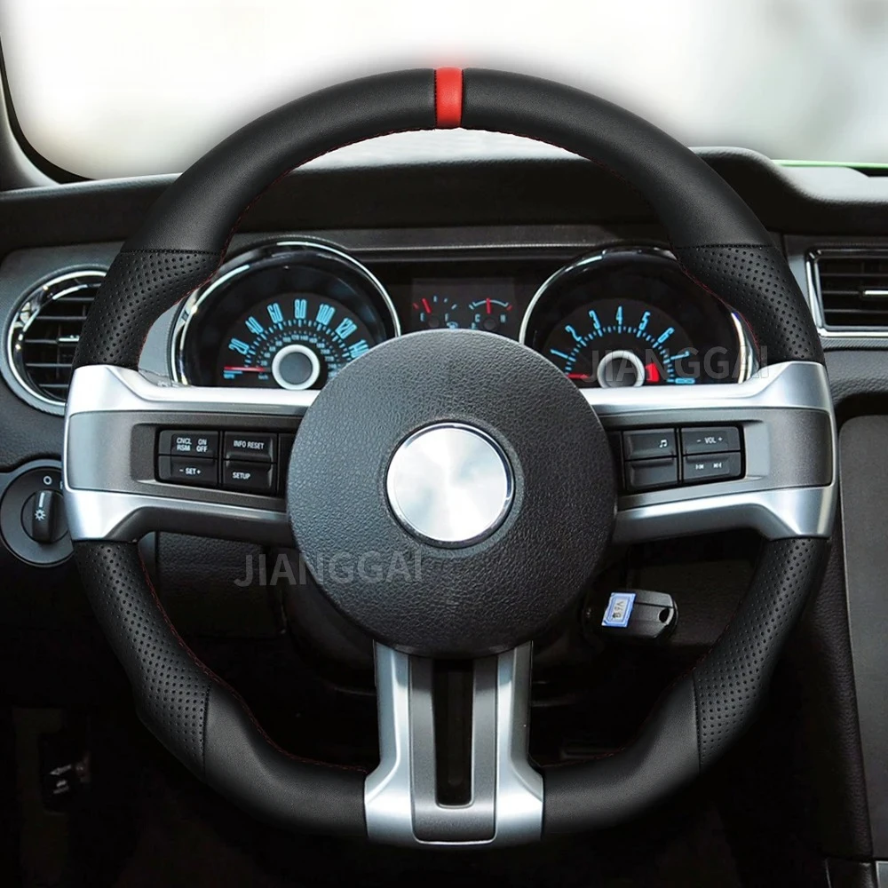 

Full Leather Steering Wheel Red Stitching D-Type Modified Steering Wheel Fit For Ford Mustang GT 2010-2014 Car Accessories