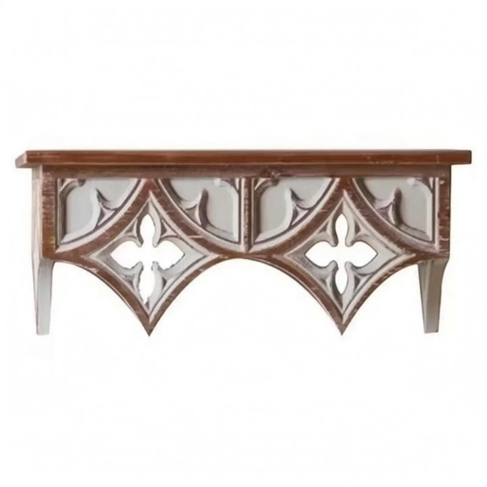 Fir Wood Floating Wall Shelf with Vintage Carved Openwork for Small Decor Display and Storage