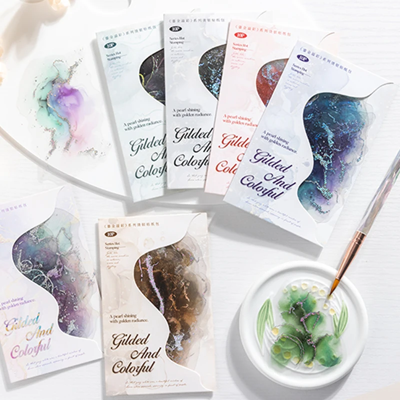 

Mr Paper 30pcs Gilt Overflow Series Stamping Silver Watercolour Swoosh Sticker Pack Handbook DIY Journal Notebook Tablet Dairy